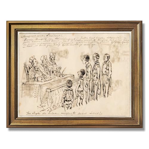 Vintage Framed courtroom sketch Wall Art Canvas Print Oil Paintings Reproduction World Classics Retro Artwork Poster Painting Pictures Wall Decor Elegant Home Decor for Office or Living Room (Retro Framed,12L"X16W")