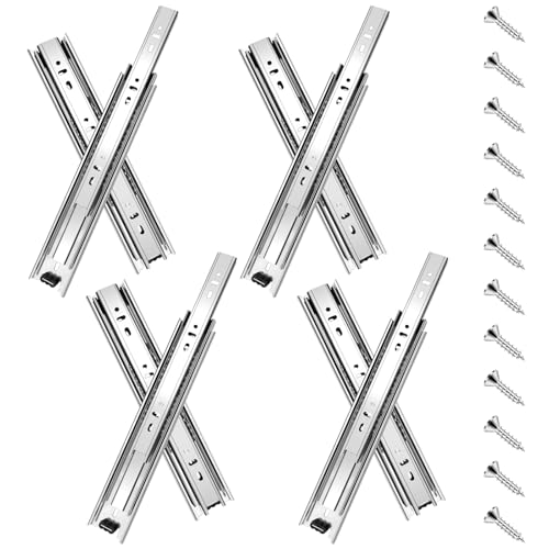 12 inch Drawer Slides 4 Pairs (8pcs) Full Extension Ball Bearing Drawer Rails Side Mount 3 fold Metal Dresser Runners for File Cabinet Trash Can Kitchen Wardrobe Glides 12 Silver 100 LB Capacity
