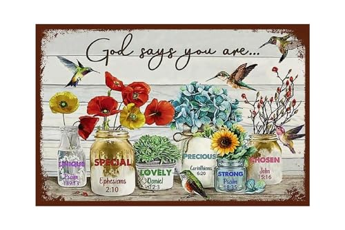 Xanovir Flowers Metal Poster, Country Rustic Tin Sign, Birds God Says You are, Yard Garage Farm Outside Garden Wall Decor Plaque Outdoor for Home Fence 8 X 12 Inch