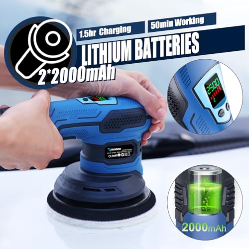 RAYBAO Cordless Polisher, 6INCH Polisher for Car Detailing, 6 Variable Speed to 4500OPM, Random Orbital Polisher with LED Display, Car Polishers and Buffers Kit 2 RAYBAO Cordless Polisher, 6INCH Polisher for Car Detailing, 6 Variable Speed to 4500OPM, Random Orbital Polisher with LED Display, Car Polishers and Buffers Kit - Image 2