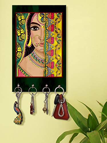 Image of 999STORE keys holder for home holder wall mount hanger organizer Indane Women Face key stand for wall (MDF 7.5X12 Inch Multi) KeyholderP075