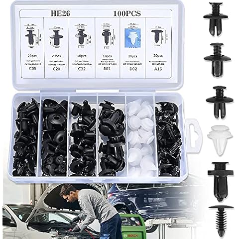 Car Trim Clips, 100Pcs Car Retainer Clips 6 Types Plastic Fasteners Car Fixing Clips Car Trim Removal Tool Kit Cover
