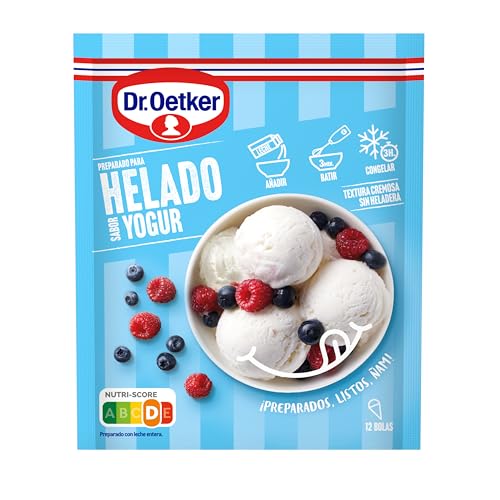 DR. OETKER - Helado de Yogurt, para 12 Bolas de Helado, sin Heladera, Textura Cremosa, Fácil de Preparar, para Todos los Públicos, sin Conservadores