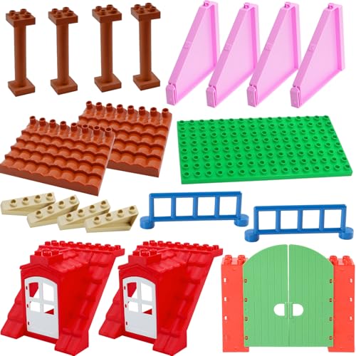 Mirthben Grandes piedras de construcción Accesorios para la casa compatibles con Duplo piedras, Duplo montado granja casa de juegos parque de atracciones accesorios, adecuado para niños y niñas a