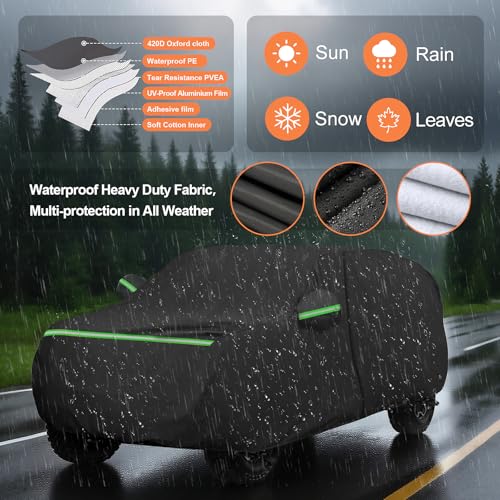 Image of Heavy Duty Waterproof Car Cover for Ford Bronco 4 Door 2021-2025 | Full Car Cover with Door Zipper and Reflrctive All Weather Sun Rain Dust Snow Protection for Bronco 2021 2022 2023 2024 2025