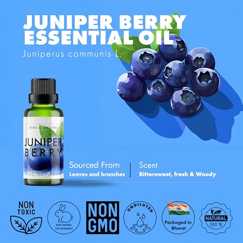 Image of Esslux Juniper Berry Essential Oils - 100% Pure, Undiluted, Therapeutic Grade Juniper Berry Oil - Perfect for Aromatherapy, Peaceful Sleep & Calm Mind & Healthier Skin - Use on Skin - 15 ML