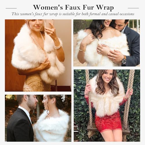 Faux Fur Shawl Wraps for Women Winter Scarf for Wedding Stole Shrug Fur Cape 1920s for Bride and Bridesmaids Wedding Evening Dresses(champagne)2