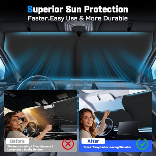 Image of KUST Upgraded 2 Pack Retractable Automotive Sunshade Car Window Sunshades (Not fit for Truck), Adjustable Auto Thickened Sunshade, Car Accessories for All Season, Black and Silver, Blocks UV Rays