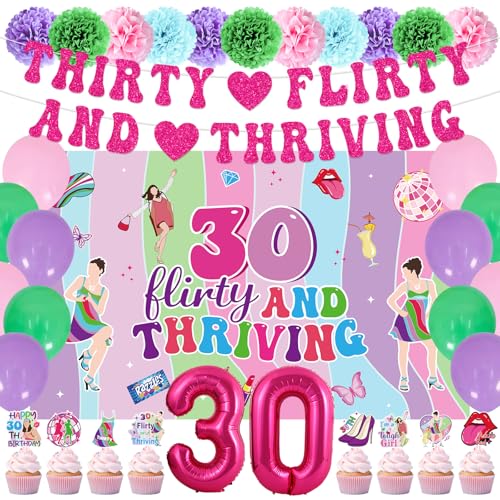 Aposwow Thirty Flirty Thriving Party Decorations Banners Balloons 36PCS
