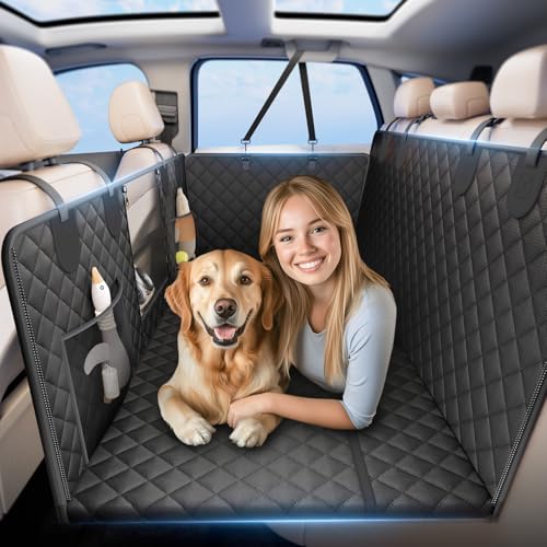 Wigoo 2025 Upgrade Dog Car Seat Cover for Back Seat [400lbs Hard Bottom, Heavy Duty Material] Anti-Scratch Waterproof Backseat Pet Extender Hammock, Fits Large Sedan SUV Truck Van, Size L