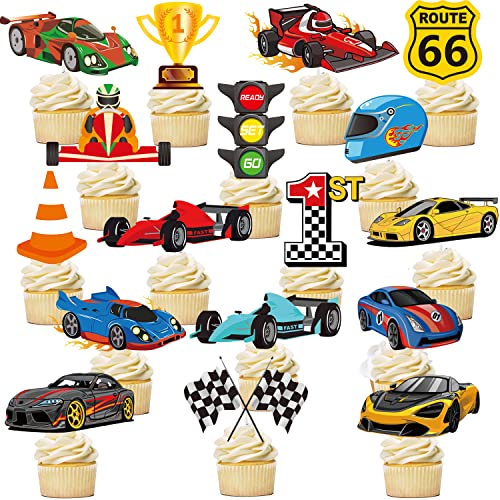 36Pcs Race Car Cupcake Toppers Racing Car Birthday Decorations For Race Car Birthday Party Favors Let's Go Racing Party Racing Car Baby Shower Supplies #TOP1