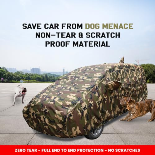 Image of Aura Waterproof Car Cover with Mirror & Antenna Pockets, Jungle Print Army Design, 4x4 American Matty,Triple Stitched, Compatible with Hyundai Aura Car Cover (2020 to 2024), Aura Car Accessories