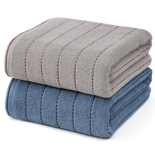 La Mejor Selección de Toallas azules los 10 mejores. 42 YURIRIA Toallas de Baño 2 Pack 100% Algodón Ultra Suaves Juego de Toallas Altamente Absorbentes Adecuado para Natación Playa y SPA(Azul+Gris)
