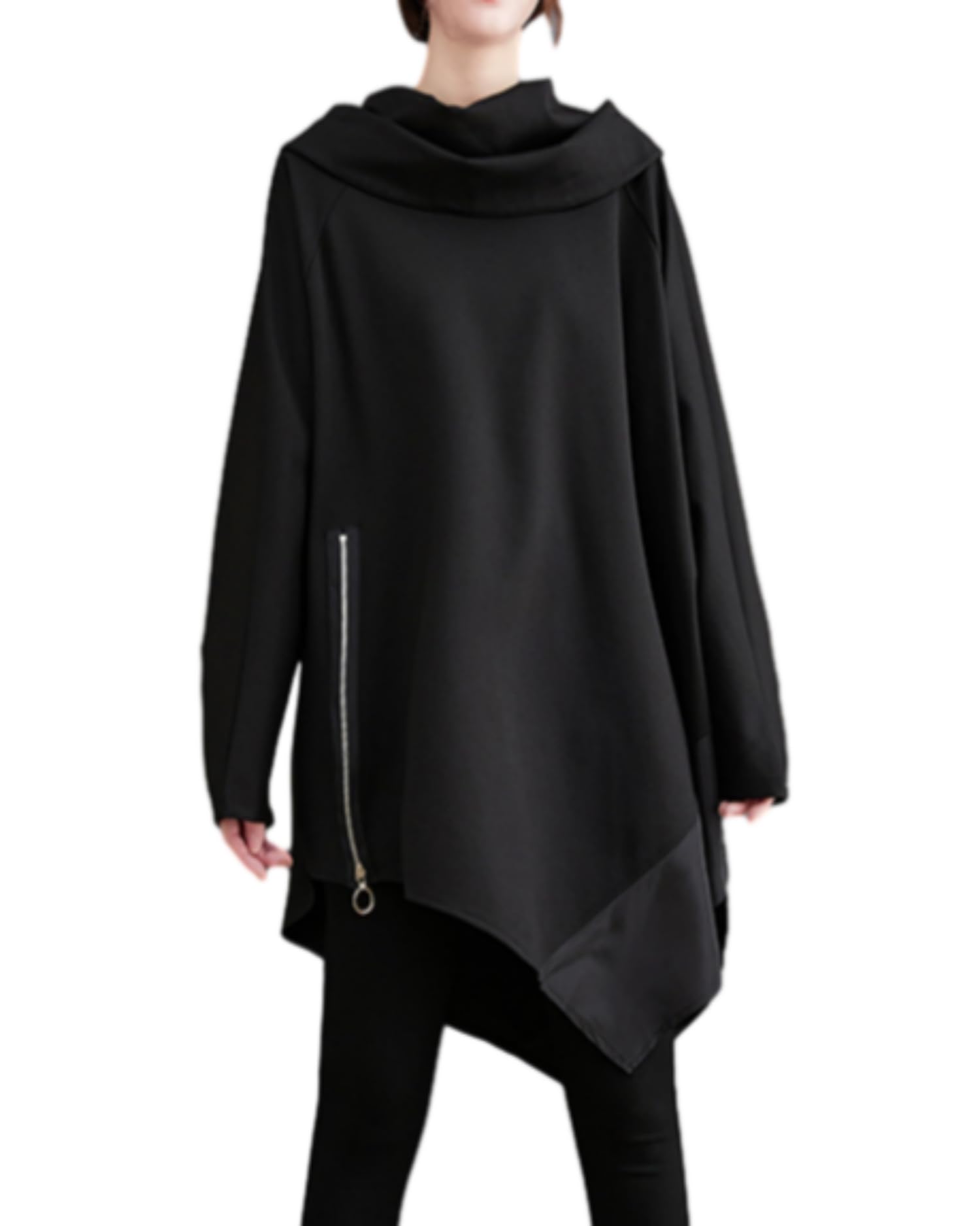 ellazhu Damen Baggy Fledermausärmel Unregelmäßiger Pullover Solider Haufenkragen Sweatshirt GZ49 A
