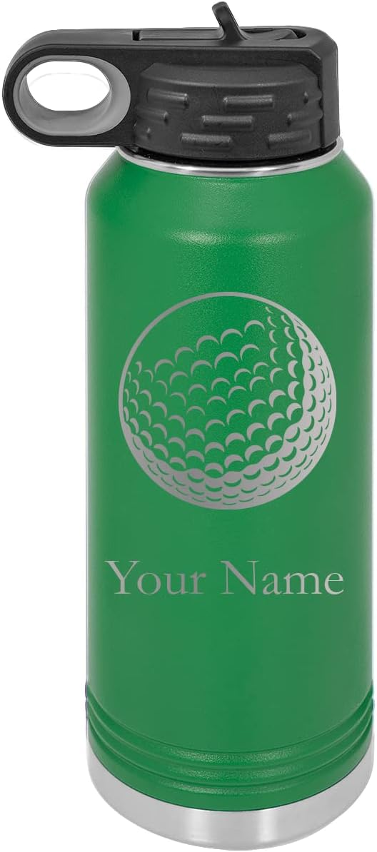 Golf Personalized Custom Engraved Double Wall Vacuum Hot/Cold Drinks Insulated Stainless Steel Boys/Girls Sports Team Water Bottle with Flip Top Lid, Straw