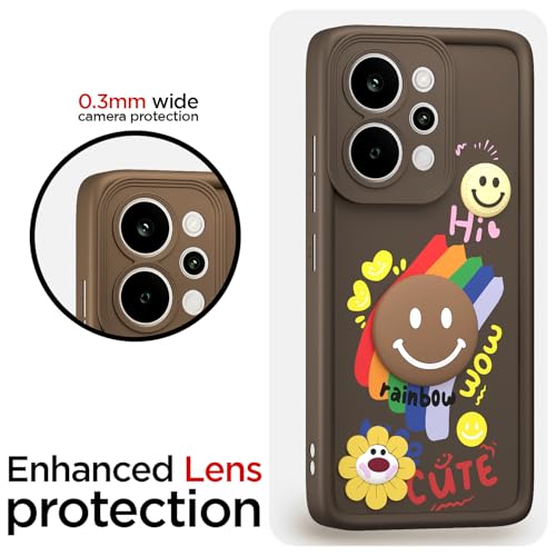 Image of Pikkme Back Cover for Realme P4 Power 5G | Soft Silicone| Cute Rainbow Smile & 3D Cartoon Flower Design | Shockproof Raised Camera Protection Bumper Case (Brown)