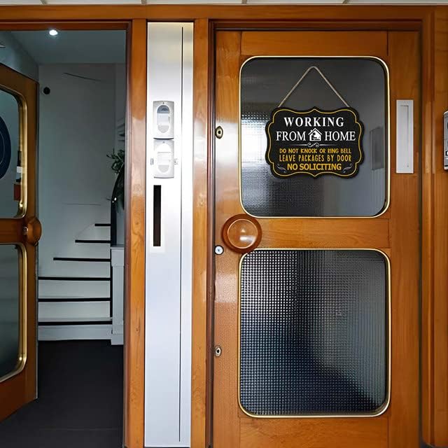 Miniatura 5 de Letrero con texto en inglés "Working from Home" ("Do Not Knock or Ring Bell Leave Packages at Door No Soliciting") para puerta delantera, letrero de