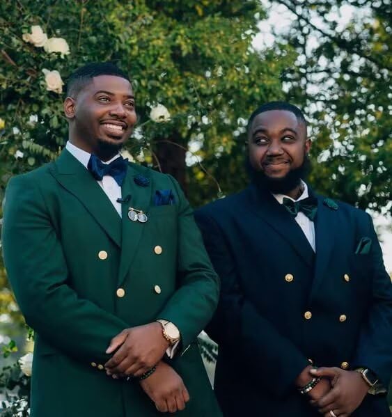 Wangyue Mens Double Breasted Suit 2 Piece Slim Fit Wedding Suit for Men Double Breasted Blazer Prom Formal Suits Set2