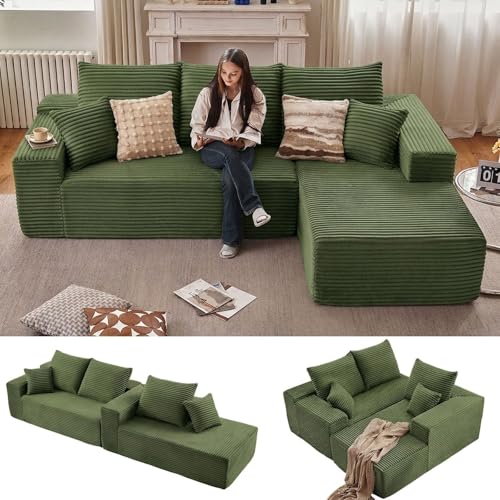 Image of Sectional Couches for Living Room Cloud Couch Sofa with L-Shape Couch in a Box Upholstered Boneless Couchs Modern Modular Sectional Couch with Chaise (Green,B-3 Seater-Right-Facing Chaise-96 inch)