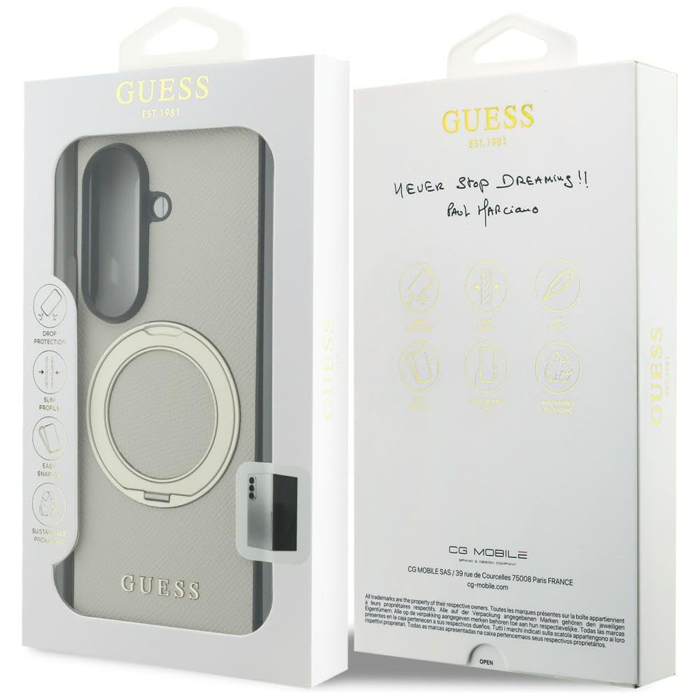 CG MOBILE Guess - Supporto magnetico ad anello con logo classico granulato, compatibile con custodia MagSafe per Samsung Galaxy Z Flip8 (beige)