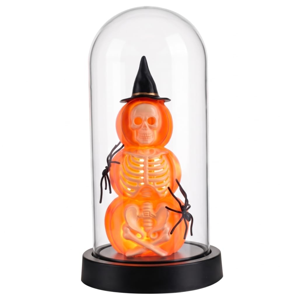 Uanqfegy Halloween Lamp, Light Up Skeleton, Halloween Decor Indoor with Clear Dome Shade, Black