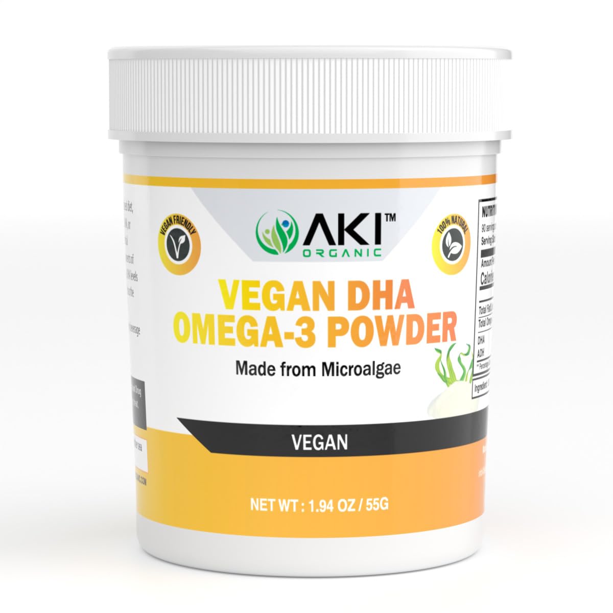 AKI ORGANIC Suplemento de Ômega-3 DHA de microalgas em pó 220 mg, 55 g