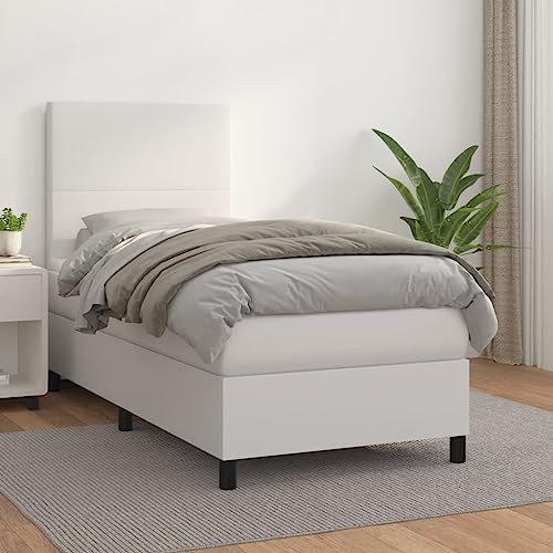 ShGaxin Cama Box Spring con colchón Cuero sintético Blanco 90x190 cm, Somier, Bases De Cama, Estructura Cama, Bed Frame, Cama Juvenil, Marco De Cama SPU:3142696