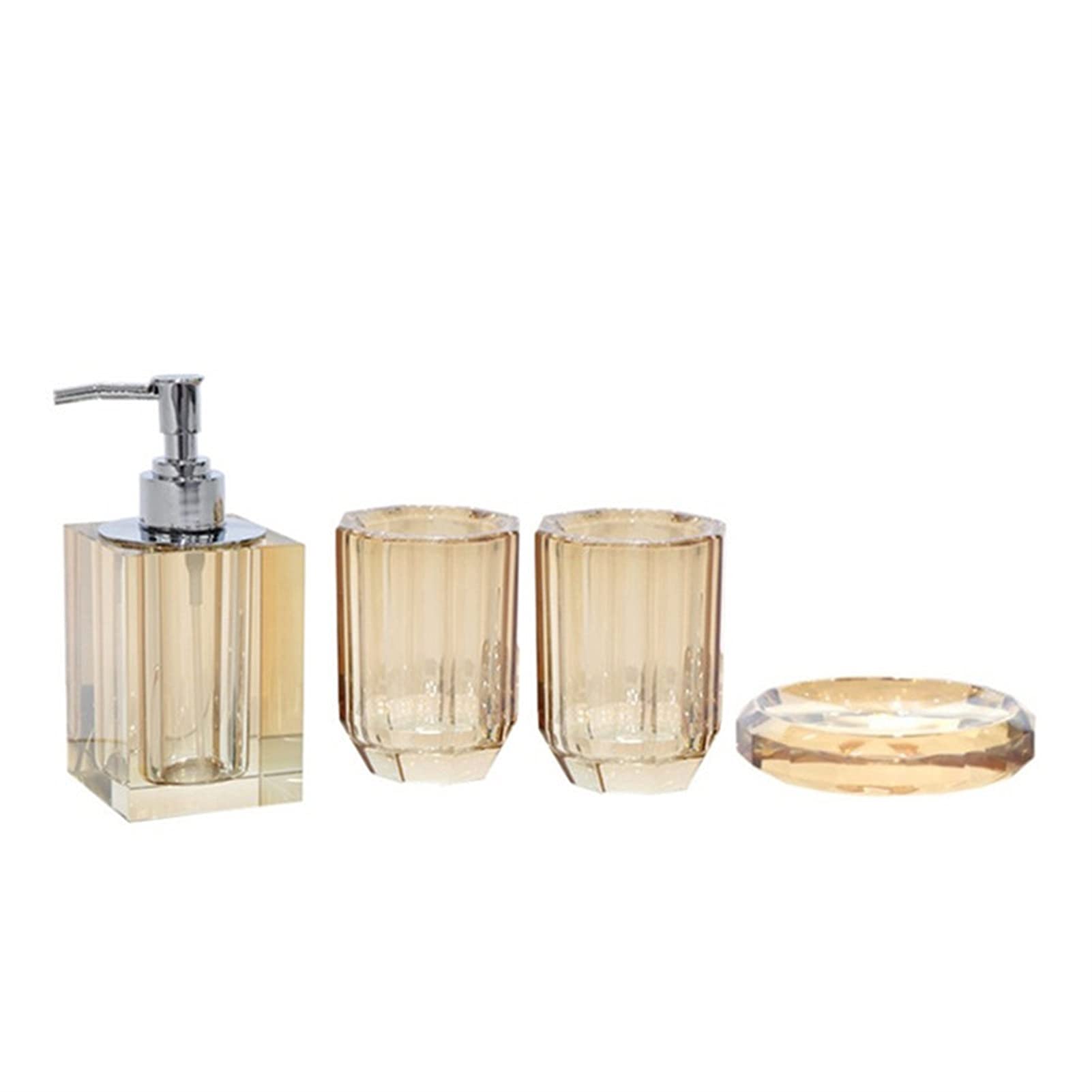 Dispenser di sapone in cristallo ambrato, per coppie, 4 pezzi, per bagno, da appoggio, ornamenti decorativi, set di lavaggio, bottiglia di lozione/collutorio, tazza/portasapone, dispenser per sapone p