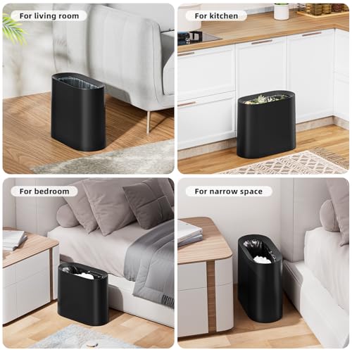 Image of SUBEKYU 2.3 Gal Bathroom Trash Can,Small Garbage Can for Kitchen,Black | Slim Rectangular Waste Bin,Heavy-Duty Plastic Garbage Can with Detachable Inner Liner