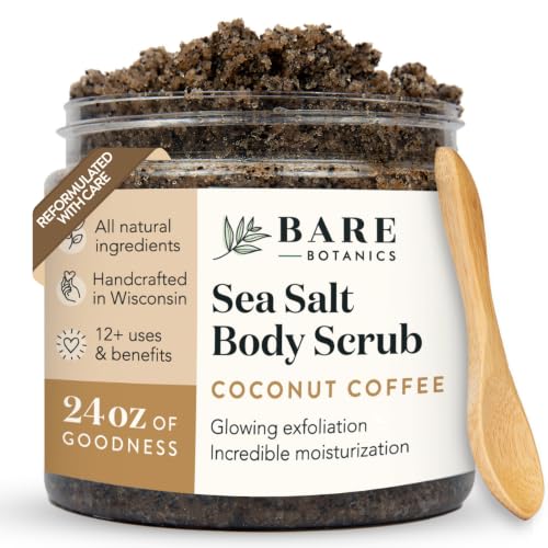 Bare Botanics 24oz Coconut Coffee Sea Salt Body Scrub Natural Exfoliator
