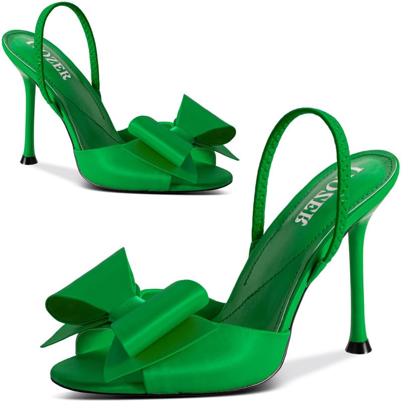 Image of Satin High Heels Slingback Open Toe Mules Sandals Bow Stiletto Sexy Heels Comfortable Wedding Party Shoes