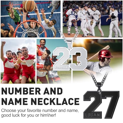 Personalized Number Necklaces with Name Customized Sports Necklaces - 18K Gold Plated Custom Number Pendant Engraved Name Chain for Basketball, Baseball Gifts for Men, Boys, Boyfriend4