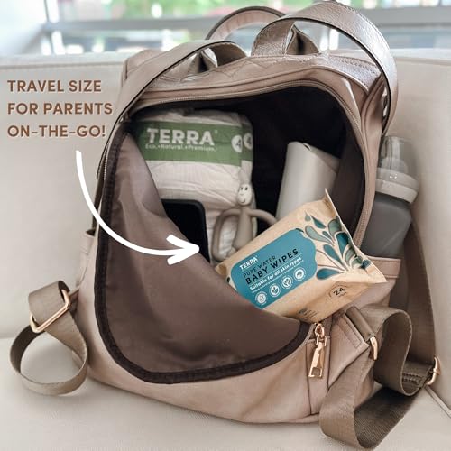 Image of Terra Bamboo Baby Wipes TRAVEL PACK: Pure, 99.7% Pure New Zealand Water, 100% Biodegradable Bamboo Fiber, 0% Plastic, Unscented Baby Wipes for Sensitive Skin, 1 TRAVEL PACK of 120 Wipes