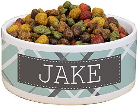 GiftsForYouNow Plaid Personalized Pet Food Bowl, Mint