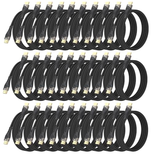 Image of HDMI Cable 3.3FT 30-Pack Bulk, 10K 8K HDMI 2.1 Cable Multipack 48Gbps Ultra High Speed Braided Cord 8K@60Hz, 4K@120Hz, eARC, Ethernet, HDR10, HDCP2.3 for PS5, Monitor, HDTV, Laptop, Blu-ray