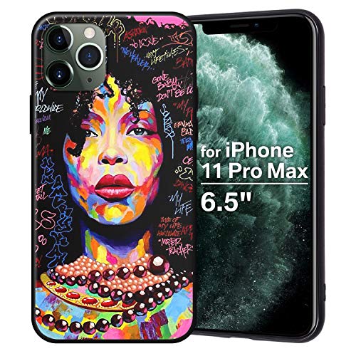 XIX iPhone 11 Pro Max Case African American Afro Girls Women Slim Fit Shockproof Bumper Cell Phone Accessories Thin Soft Black TPU Protective Apple iPhone 11 Pro Max Cases (01)
