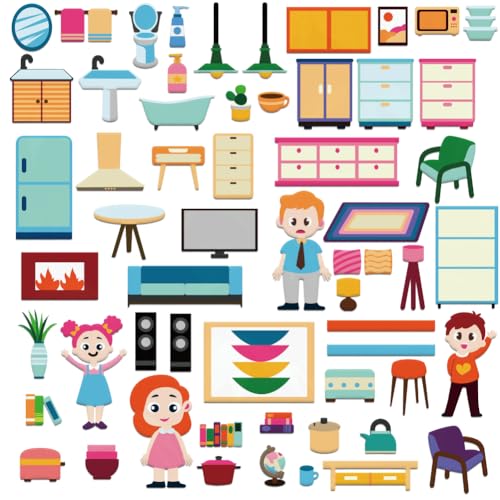 BEUNITONE Felt Story Board Set 59 Pcs Large Home Life Theme Preschool Storytelling Board Pieces for Early Storytelling Felt Flannel Board Story Set for Birthday Gifts Classroom Wall Hanging