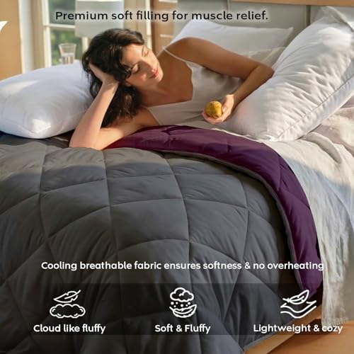 Image of AYKA Reversible AC Comforter 150 GSM Lightweight Microfiber Summer Blanket for Single Bed (60x90 Inches) | Soft Cooling Quilt, Breathable All Season Duvet for AC Room | Burgundy & Grey