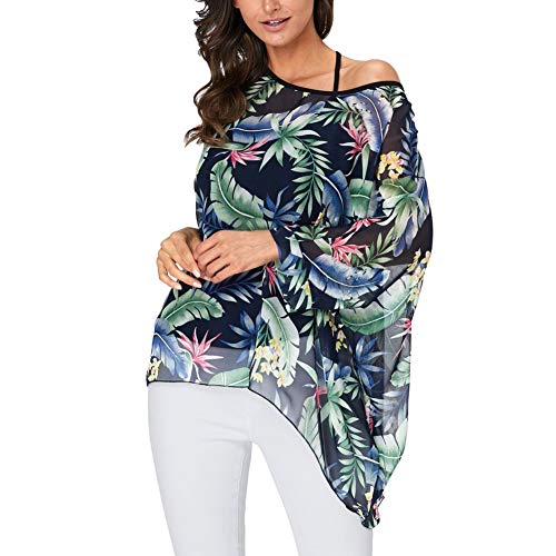 Image of Ckikiou Plus Size Batwing Flowy Semi Sheer Chiffon Blouse Tunic for Women Summer Floral Print Boho Beach Cover ups