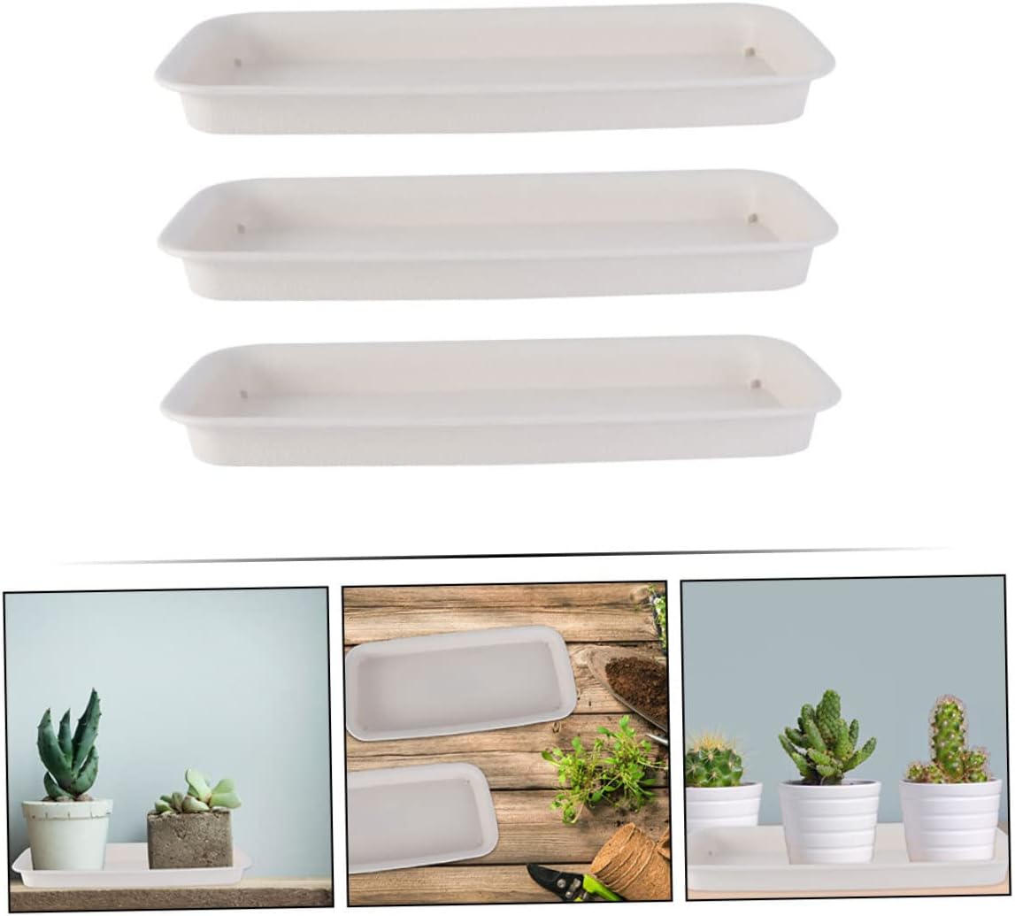 ERINGOGO 14 inch Rectangular Plant Saucers, 3 Pack Pot Drip Tray Thicker Plastic Planter Pot Saucers, Garden Planter Holder for, NO Holes, White