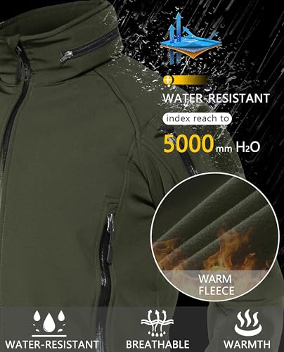 TACVASEN Herren Übergangsjacke Softshell Jacke Outdoor Winddicht Arbeitsjacke Winter Funktions-Fahrradjacke (L, Armeegrün)