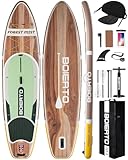 Boierto Inflatable Stand Up Paddle Board 11'*33', Extra Wide Paddle Board for Adults, SUP with Detachable Fins, Pump, Kayak Seat & Kayak Floating Paddle 4pcs, Safety Leash, Backpack