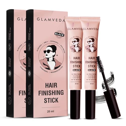 Image of GLAMVEDA Black Hair Finishing Stick for Frizzy Hair | Anti-Frizz Hair Fix Stick for Flyaways & Baby Hair | Non-Sticky & Non-Greasy Formula | Long-Lasting Hold with Rice Water | 20ml Pack of 2