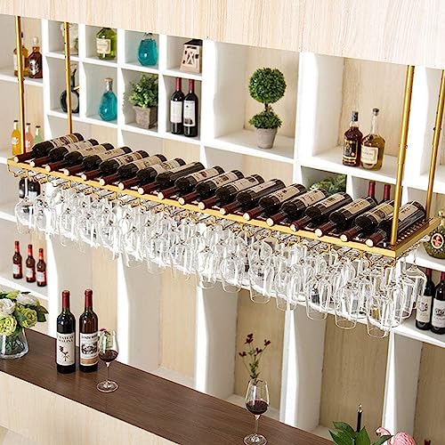 Casier à vin mural doré haut de gamme avec porte-verre suspendu - 3
