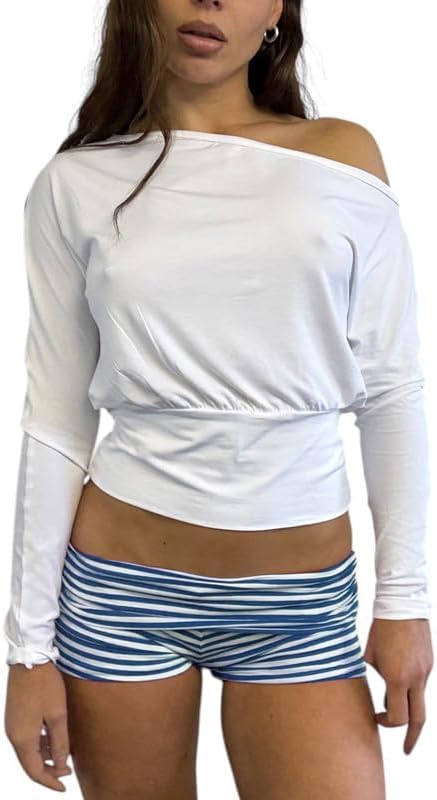 NUFIWI Women Striped Fold Over Waist Shorts Y2K Striped Low Rise Mini Shorts Elastic Casual Lounge Pajama Shorts