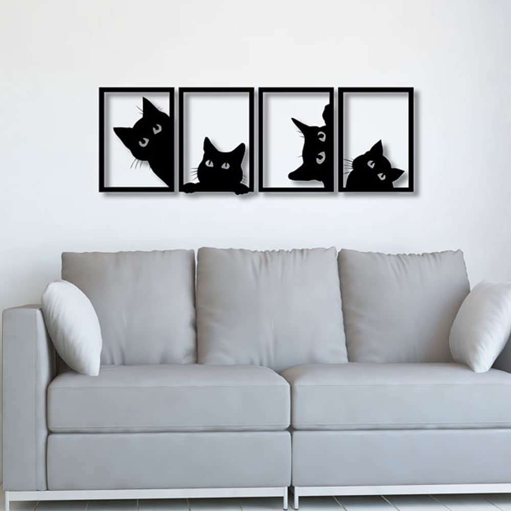 Quadro Decorativo Gatos Curiosos Minimalista para Sala Quarto Escritório