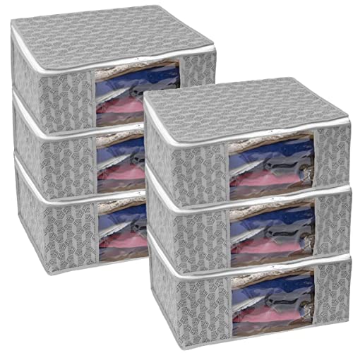 Image of Foldable Storage Bags for Clothes, Sarees, Blankets, and Seasonal Items - Non-Woven Fabric Organizers with Transparent Window - Stackable & Zippered - Set of 6