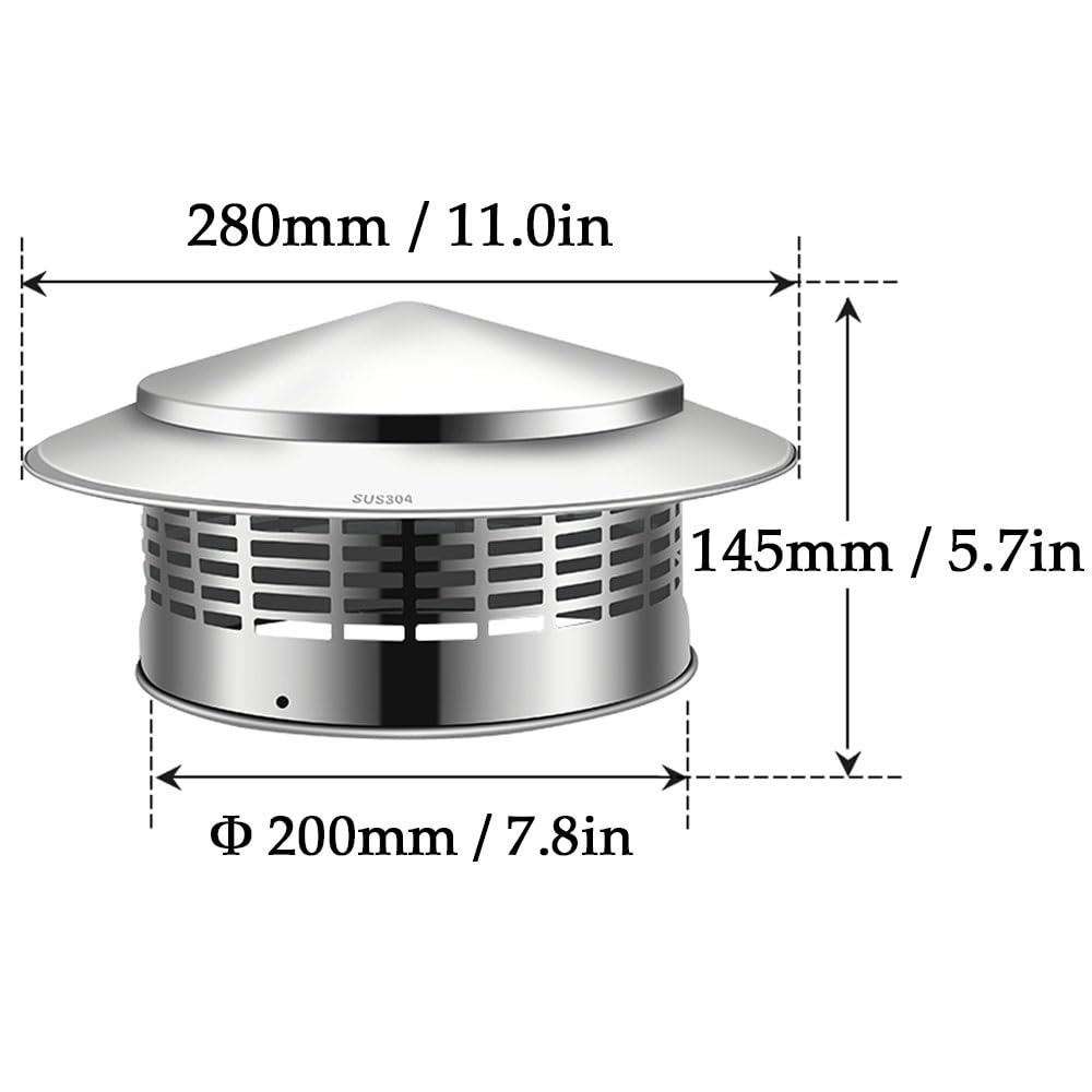 Sombrerete De Chimenea Antilluvia Sombrero Chimenea Ø 75/110/160/200mm Campana De Ventilación para Chimenea, Estufas De Madera Pellets Y Calderas(200mm)