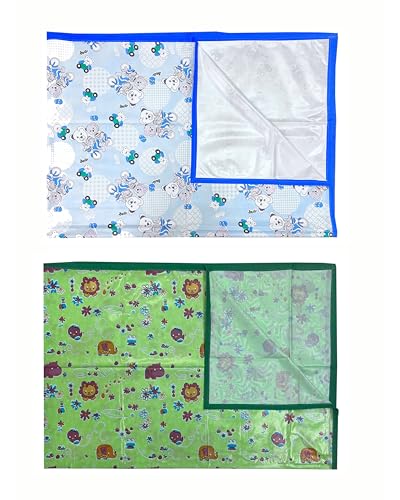 Image of EcoSoft Plastic Sheet,PVC Sheet for Kids,Rubber Sheet for Babies,Bed Wetting Protector(90 x 135 cm) (Blue Bear & Green Hippo)