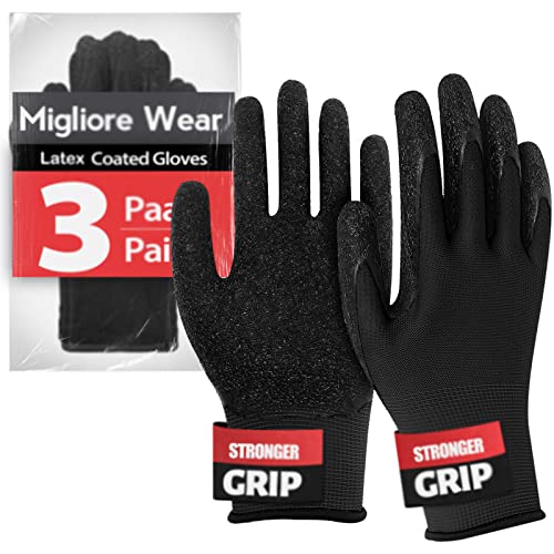 Migliore Wear 3 Paar Arbeitshandschuhe Herren Gr 9, Superior-Grip Latexhandschuhe, Gartenhandschuhe Damen, Herren Montagehandschuhe Mechaniker Handschuhe für BAU, Logistik, Lagerhaltung Cover